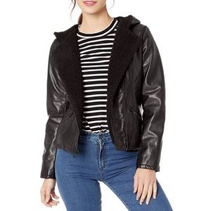 Levi’s Faux Leather Hooded Sherpa Moto Style Jacket S